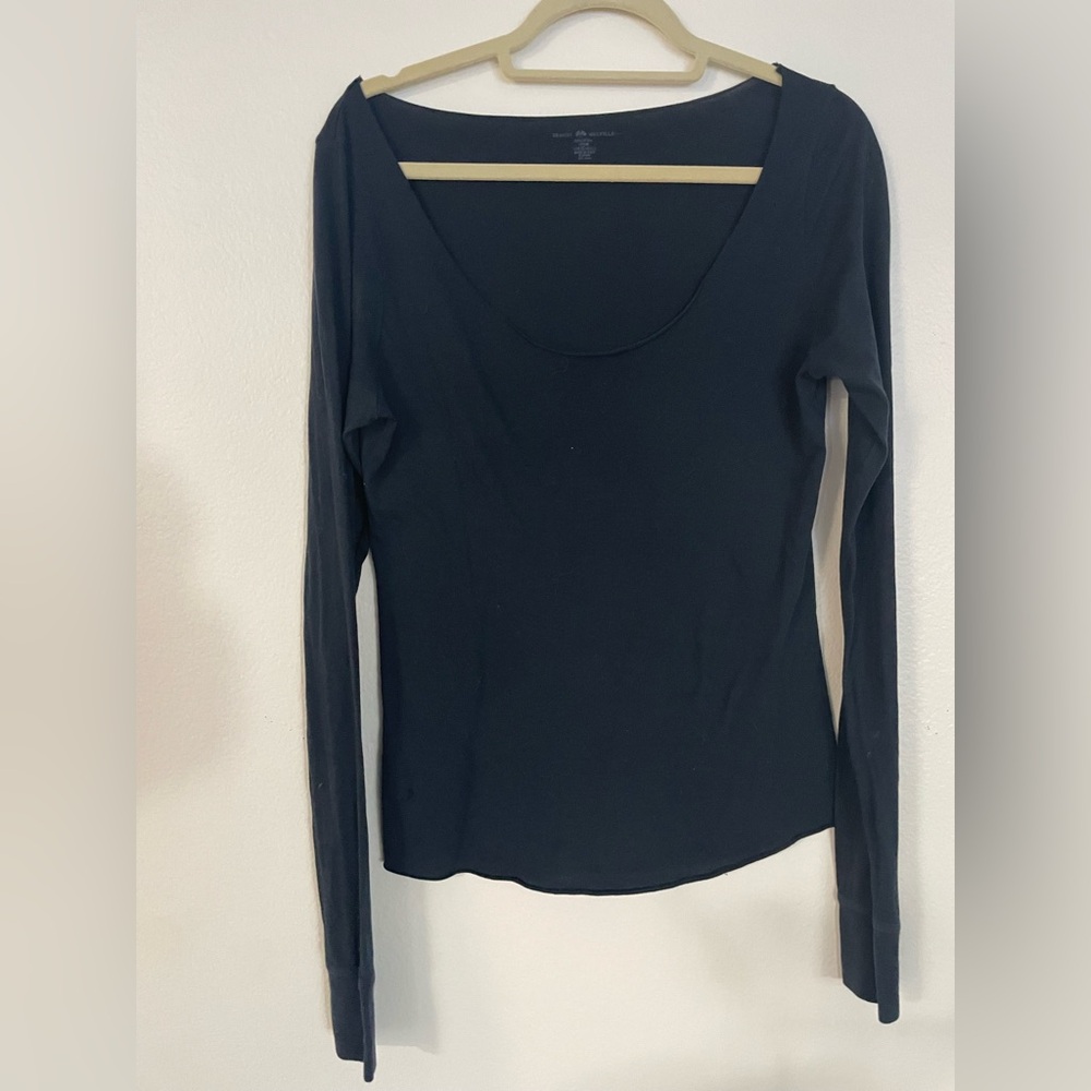 Brandy Melville navy cotton scoop neck long sleeve